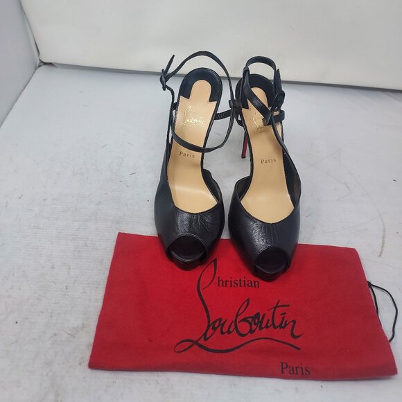 Christian Louboutin Black Jenlove Alta Peep Toe Sandal Heel Shoe - Picture 7 of 12